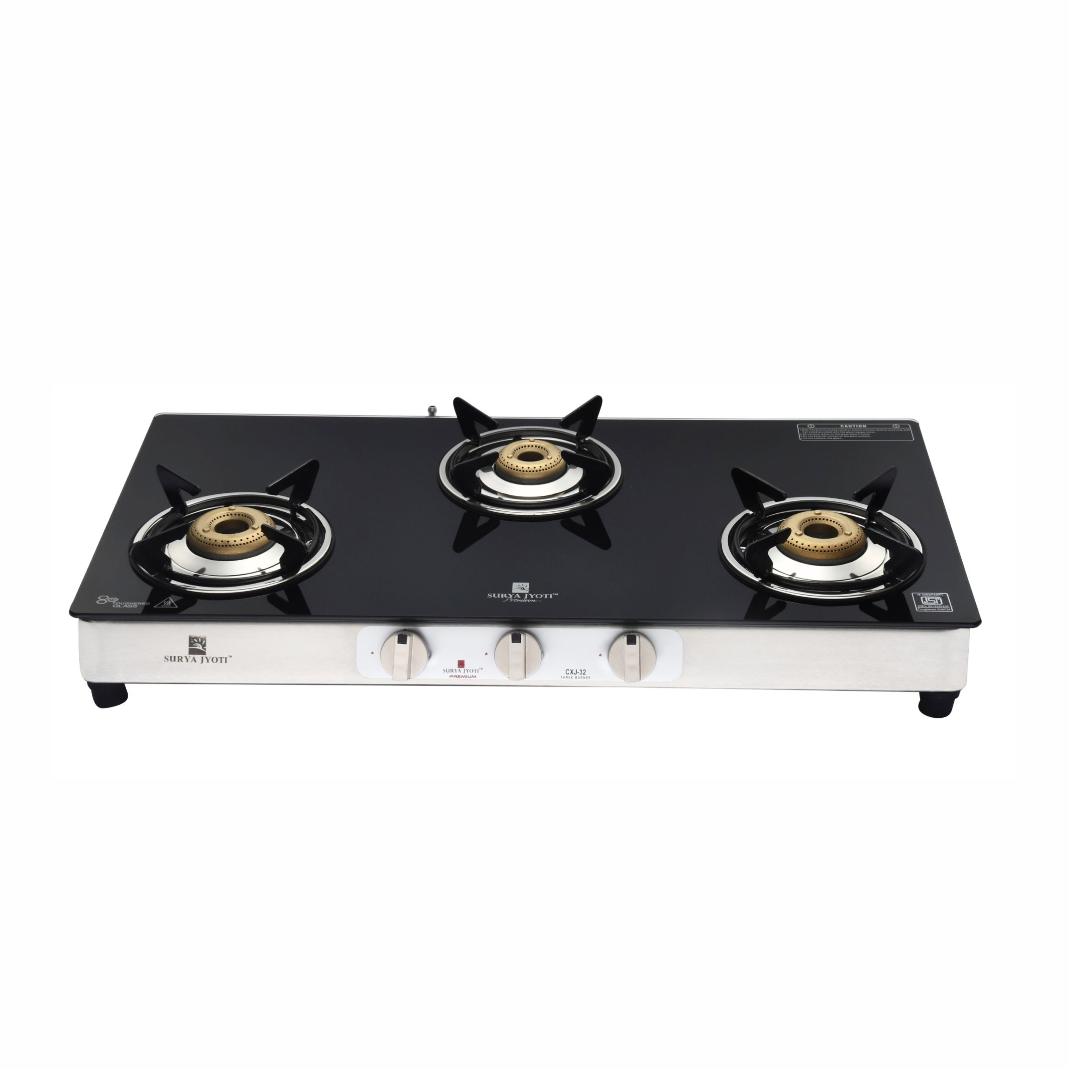 CXJ-32 3-Burner Glass Top LPG Stove with Brass Burners
