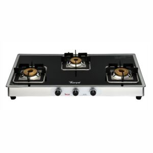 CXJ-32 Hot Star (Golden Surya Premium Design Toughened Glass Top Stainless Steel Body Forged Brass 3 Burner Manual Ignition Gas Stove)