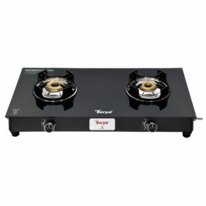 CXJ-22 MS Flame Guard (Golden Surya Premium Toughened Glass Top Manual Ignition 2 High-efficiency Brass Burner Gas Stove)
