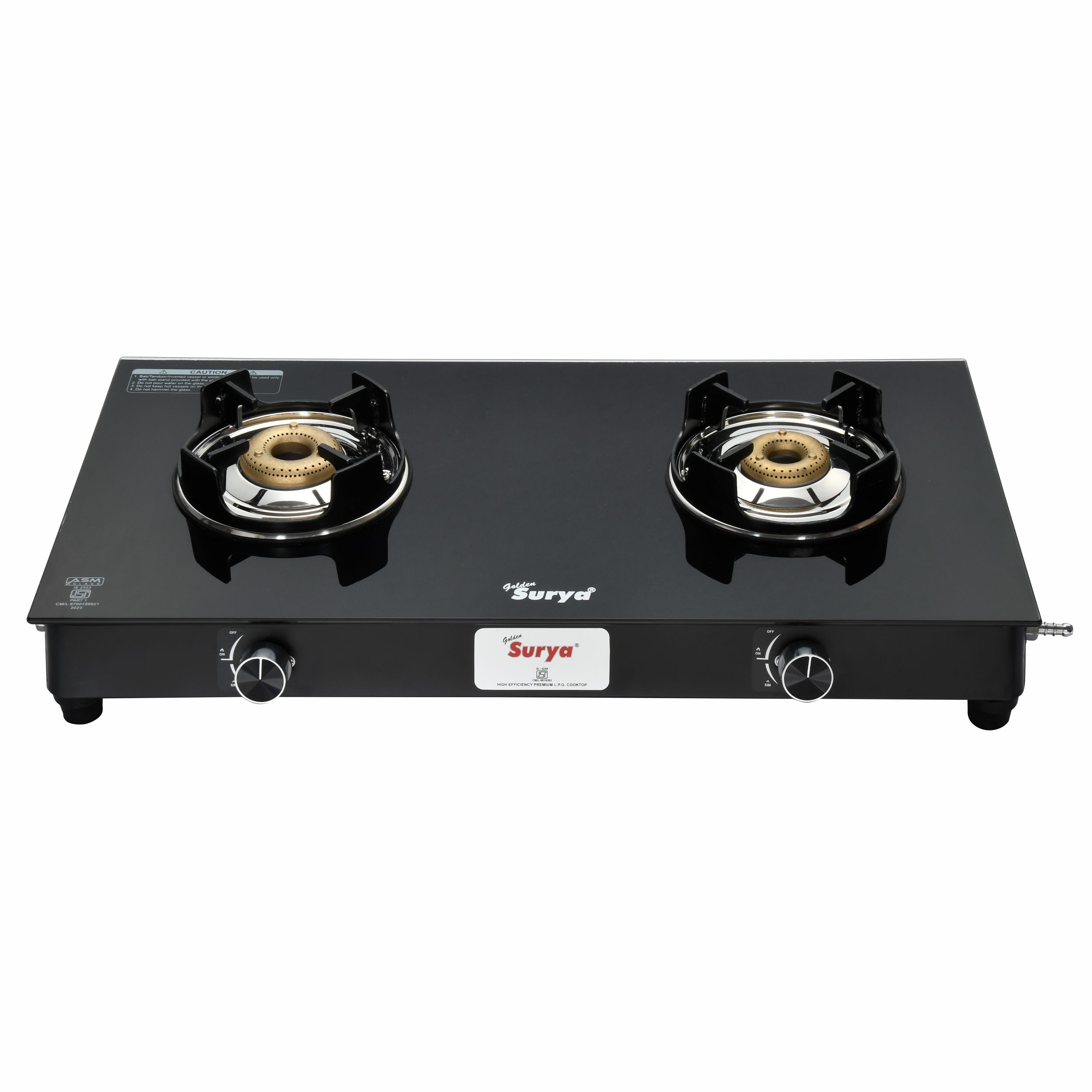 CXJ-22 MS Flame Guard (Golden Surya Premium Toughened Glass Top Manual Ignition 2 High-efficiency Brass Burner Gas Stove)