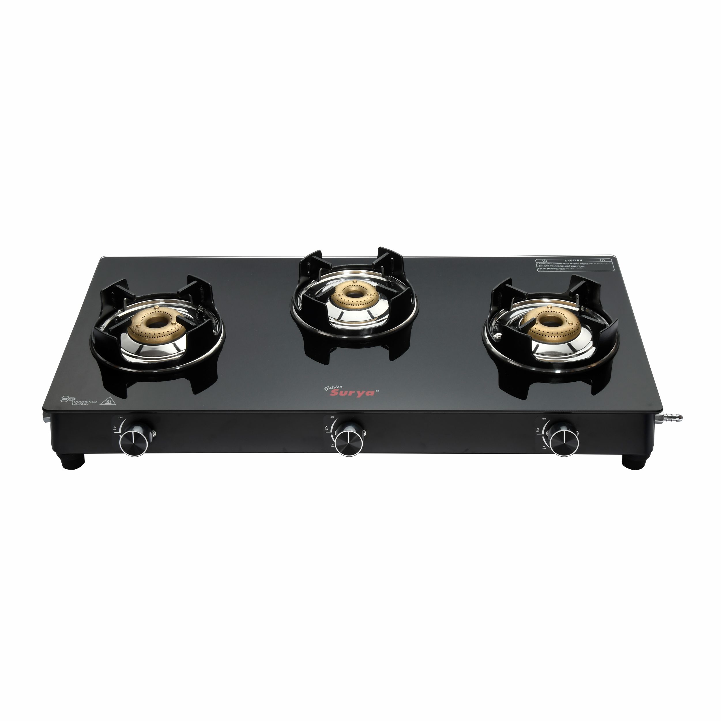 CXJ-32 MS Flame Guard (Golden Surya Premium Toughened Glass Top Manual Ignition 3 High-efficiency Brass Burner Gas Stove)