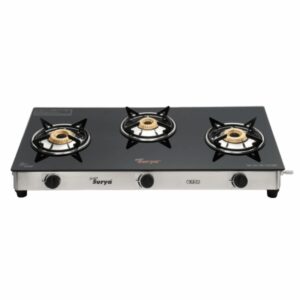 CXJ-32 SS (Golden Surya Toughened Glass Top Stainless Steel Body 3 Brass Burners Manual Ignition Gas Stove)