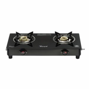 Golden Surya Spark, Premium Toughened Glass Top, ISI Certified, LPG Use" ( MS Poder Coated) Iron Manual Gas Stove (2 Burners)
